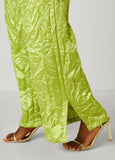 Crinkled Satin Split Hem Pants