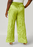 Crinkled Satin Split Hem Pants