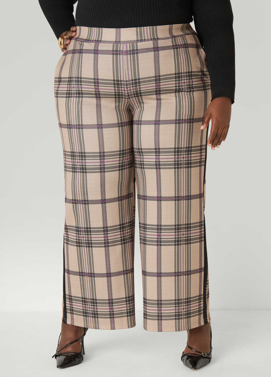 Plus Size Plaid Ponte Wide Leg Pants