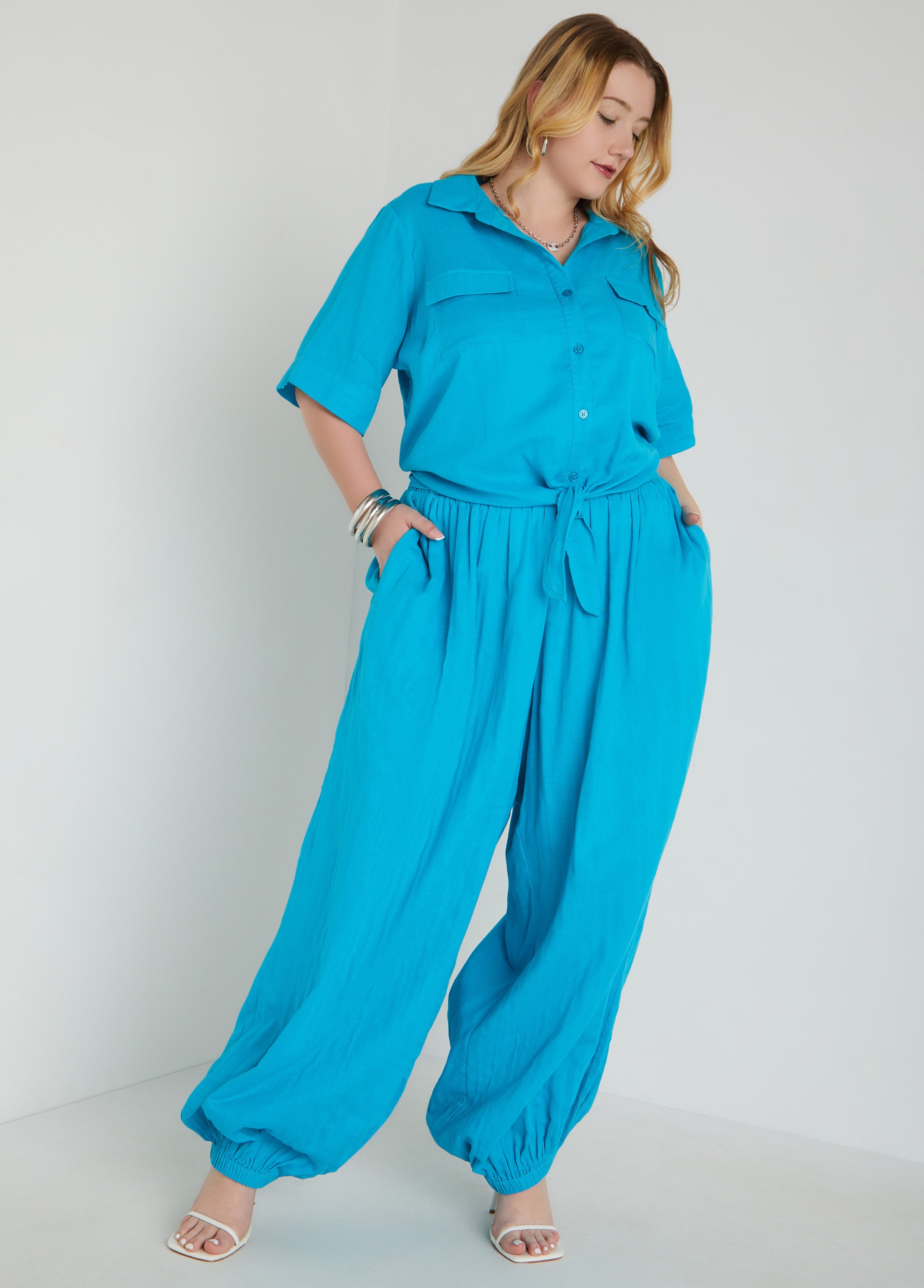 Plus Size High Waist Cotton Harem Pants