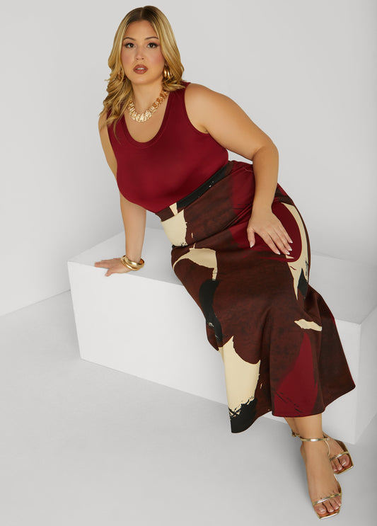 PlusSize Abstract Print Maxi Skirt