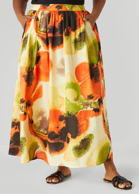 Watercolor Cotton Maxi Skirt