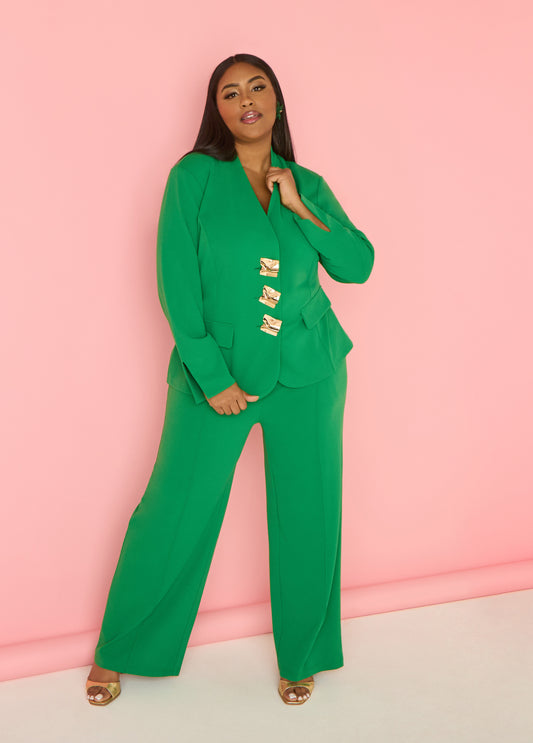 Plus Size Green Trousers Power Pants Suit Two Piece Matching Set