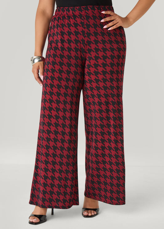 Plus Size Houndstooth Wide Leg Pants