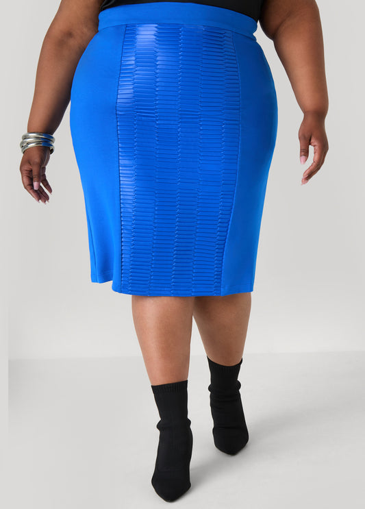 Plus Size Ponte Pencil Skirt Faux Leather Skirts Blue Skirt Set
