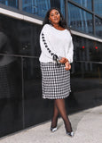 Plus Size Black White Houndstooth Pencil Skirt Plus Size Knit Skirt