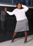 Plus Size Black White Houndstooth Pencil Skirt Plus Size Knit Skirt