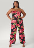 Rose Print Wide Leg Pants