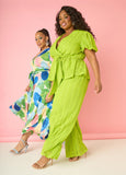 Plus Size textured knit pants wide leg trousers green matching set