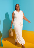 Plus Size white eyelet knit straight leg pants two pieces matching set