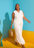 Plus Size white eyelet knit straight leg pants two pieces matching set
