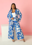Plus Size Wide Leg Floral Pants Plus Size Two Piece Matching Pants Suit