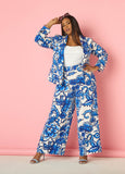 Plus Size Wide Leg Floral Pants Plus Size Two Piece Matching Pants Suit
