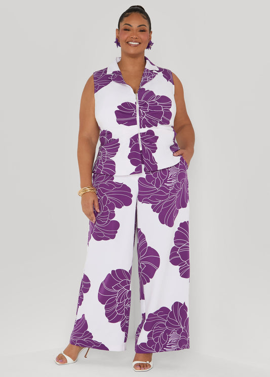 Floral Print Wide Leg Pants