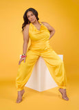 Plus Size Satin Yellow Balloon Pants Joggers Matching Fashion Set