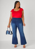Pull On Flared Denim Jeans
