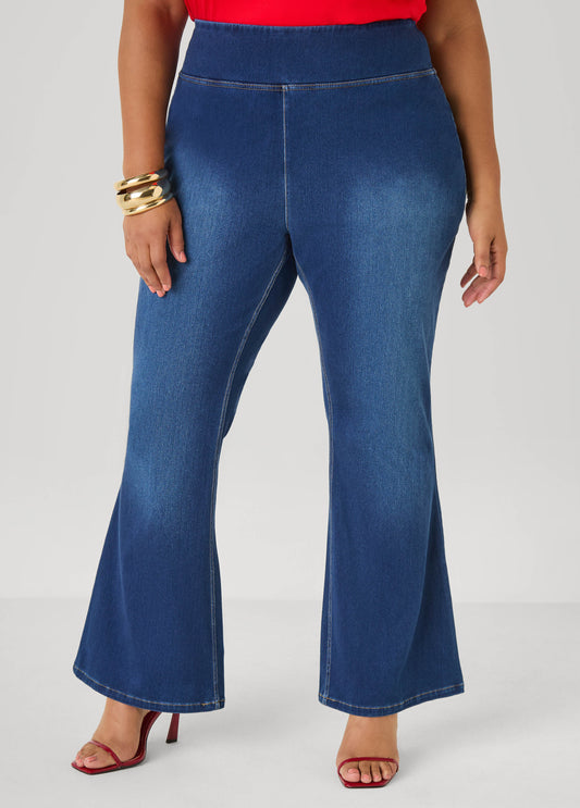 Pull On Flared Denim Jeans