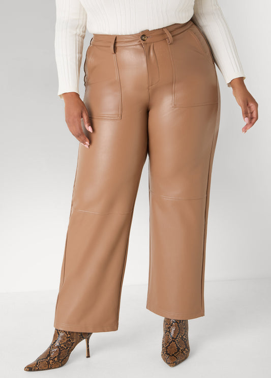 Plus Size Faux Leather Straight Leg Trousers