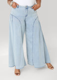 Pleated Wide Leg Chambray Pants