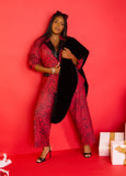Plus Size Red Leopard Wide Leg Pants Two Piece Matching Set