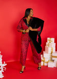 Plus Size Red Leopard Wide Leg Pants Two Piece Matching Set