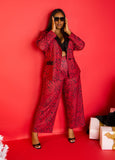 Plus Size Red Leopard Wide Leg Pants Two Piece Matching Set