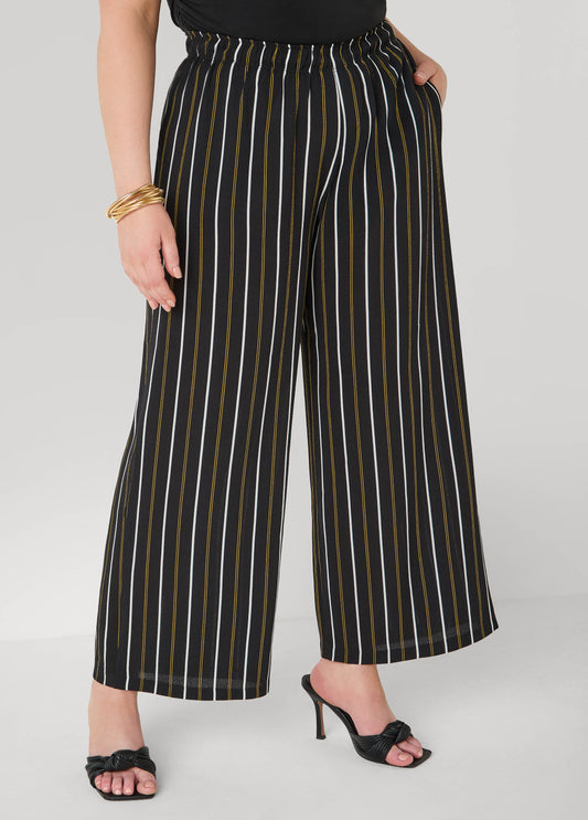 Textured Striped Wide Leg Pants