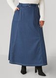 Plus Size Denim Print Ponte Maxi Skirt