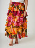 Plus Size Tiered Floral Maxi Skirt
