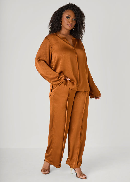 Crushed Satin Wide Leg Trousers