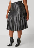 Pleated Faux Leather A Line Skirt