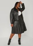 Pleated Faux Leather A Line Skirt