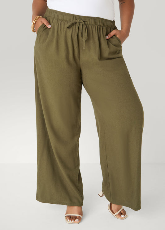 Drawstring Linen Blend Pants