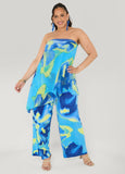 Tropical Print Wide Leg Pants