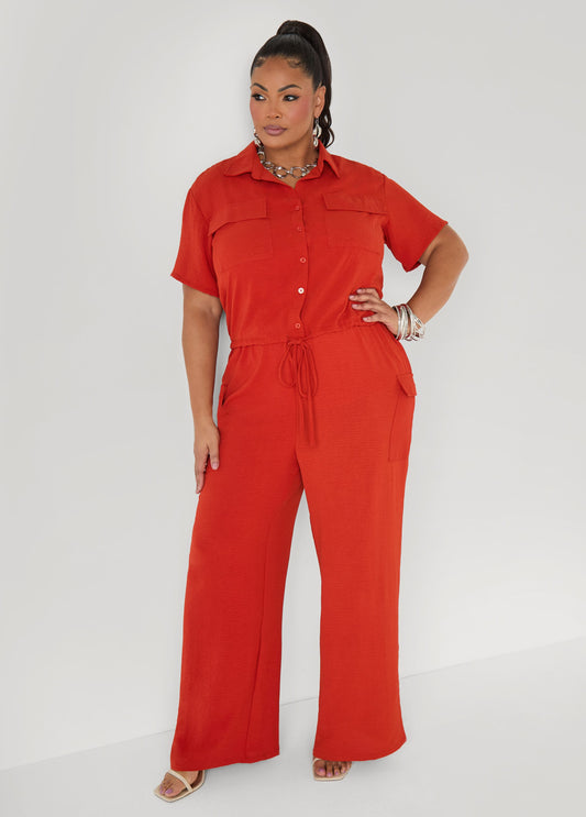 Textured Wide Leg Cargo Pants