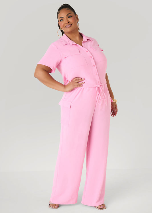 Textured Wide Leg Cargo Pants