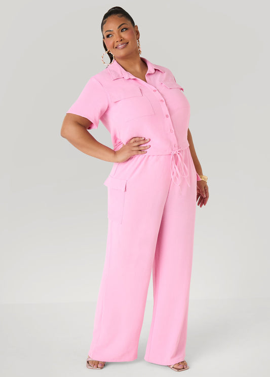 Textured Wide Leg Cargo Pants