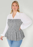 Paneled Boucle Peplum Top