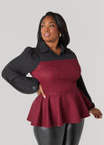 Plus Size Paneled Boucle Peplum Top