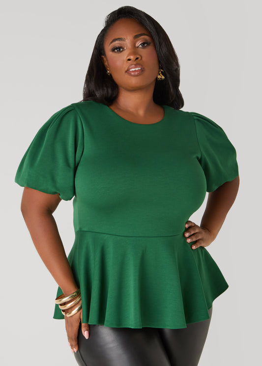 Plus Size Puff Sleeve Peplum Top