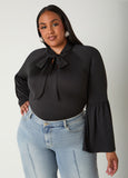 Plus Size Bell Sleeved Tie Neck Top