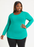 Plus Size Basic Stretch Knit Solid Fitted Scoop Neck Long Sleeve Tee