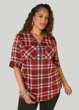 Zip Front Plaid Top