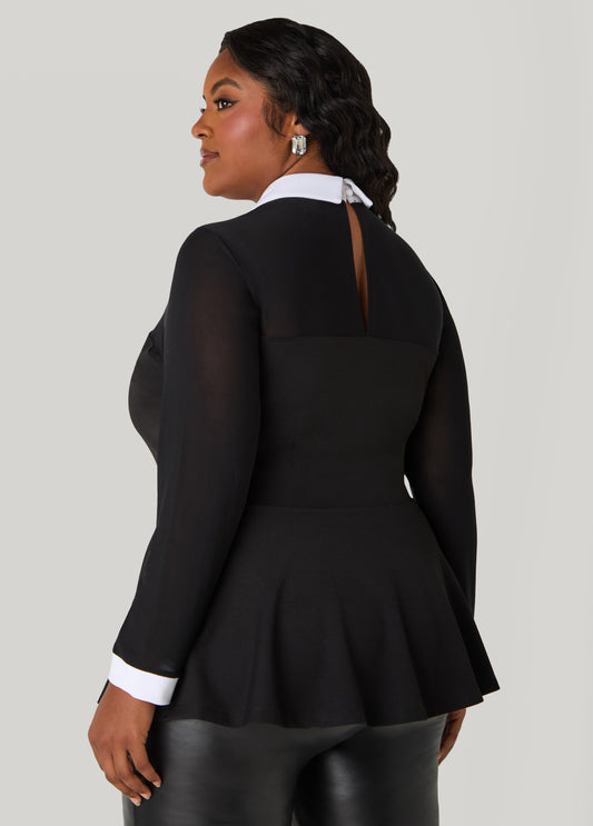 Mesh Paneled Peplum Top