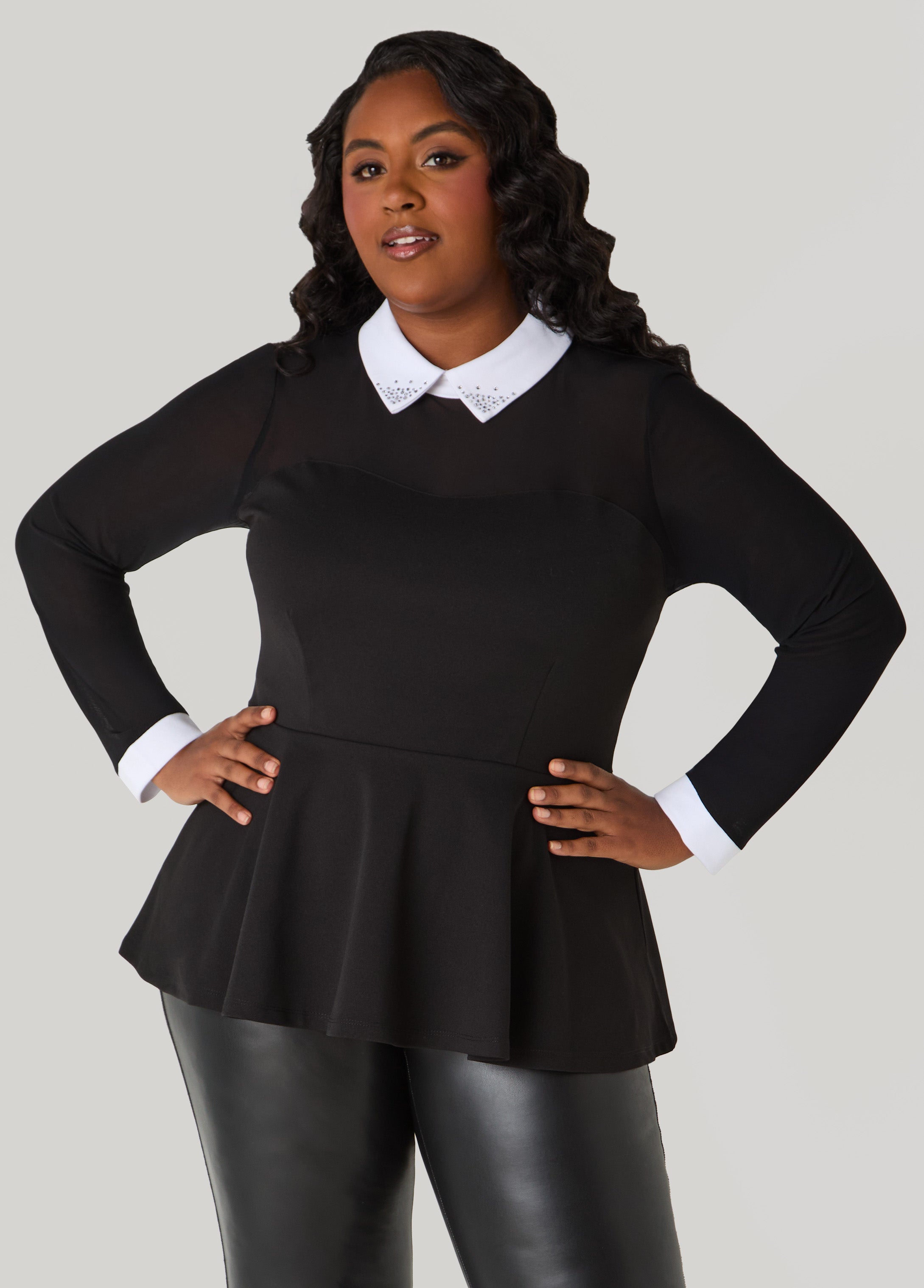 Plus Size Mesh Paneled Peplum Top
