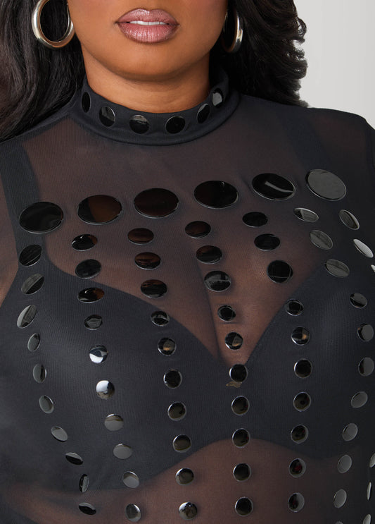 Embellished Mesh Top