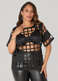 Plus Size Windowpane Cutout Top