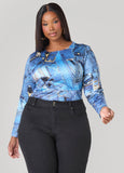 Plus Size Denim Print Top