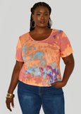 Plus Size Neon Printed Mesh Tee