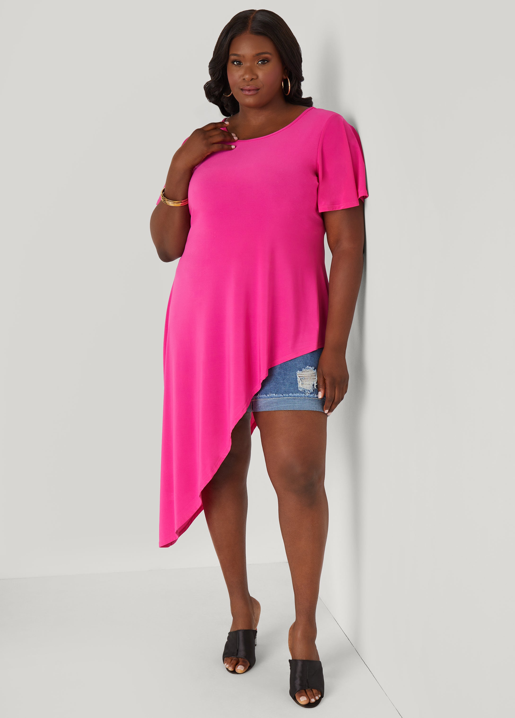 Plus Size Asymmetric Stretch Knit Top